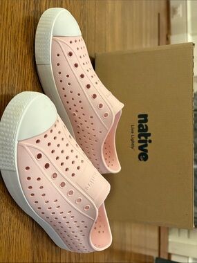 Native Pink Slip-On Clog Mules with White Toe